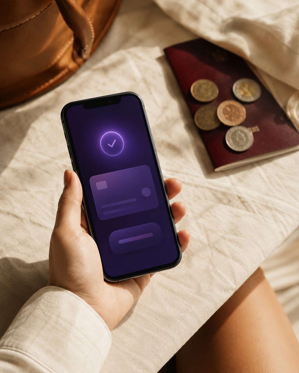 A phone showing a completed Nolstra checkout with a purple success screen